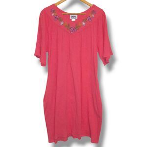 Anthony Richards Patio Dress Mumu-Large-Short Sleeve-Embroidered Yoke-Pockets